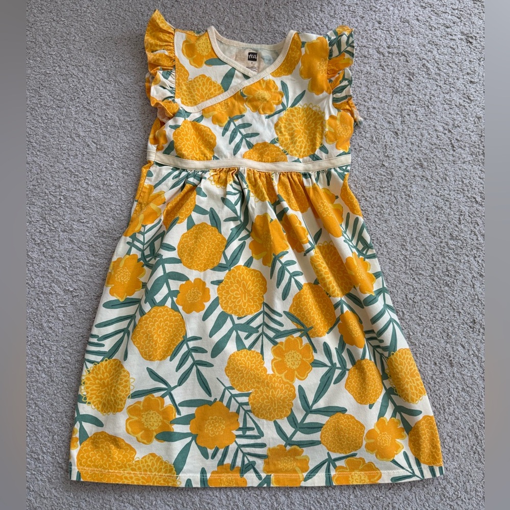 Floral Tea Yellow and Green Kids Dress